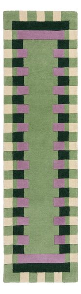 Zöld-lila kézi szövésű gyapjú futószőnyeg 60x230 cm Kai Wool Border – Flair Rugs