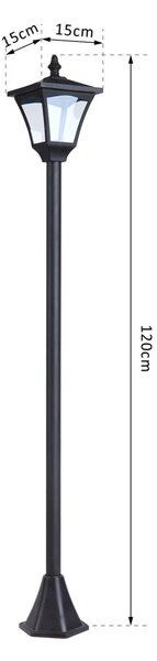 Outsunny Napelemes kerti lámpa, LED, 30 lumen, napelemes, talajra szerelhető tüske, 120 cm, fekete