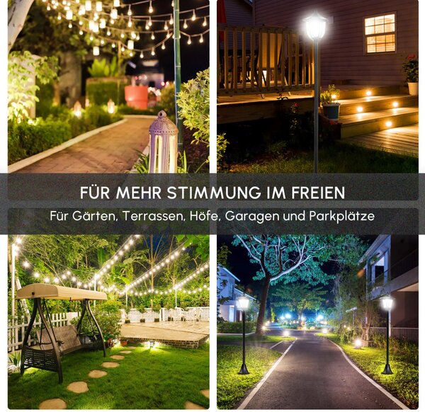 Outsunny Napelemes kerti lámpa, LED, 30 lumen, napelemes, talajra szerelhető tüske, 120 cm, fekete