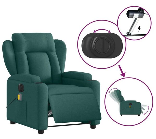 VidaXL sötétzöld szövet elektromos dönthető masszázsfotel
