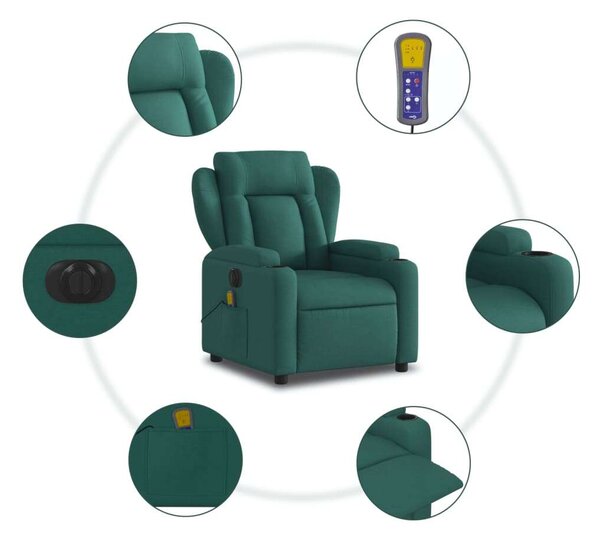VidaXL sötétzöld szövet elektromos dönthető masszázsfotel