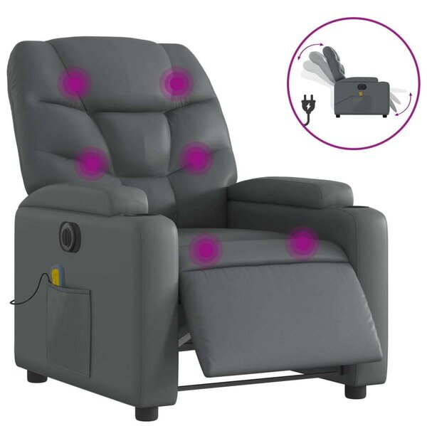 VidaXL szürke műbőr elektromos dönthető masszázsfotel