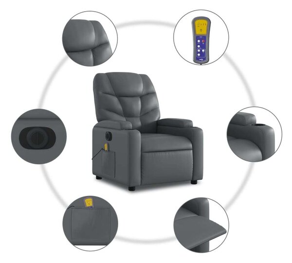 VidaXL szürke műbőr elektromos dönthető masszázsfotel