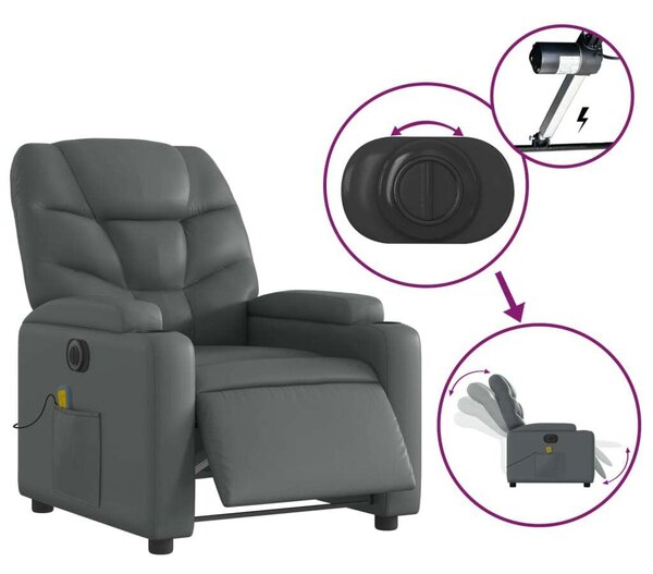VidaXL szürke műbőr elektromos dönthető masszázsfotel