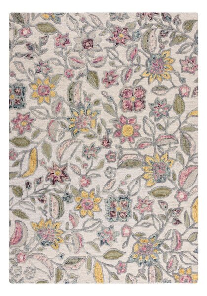 Krémszínű kézi szövésű gyapjú szőnyeg 200x290 cm Tania Floral – Flair Rugs