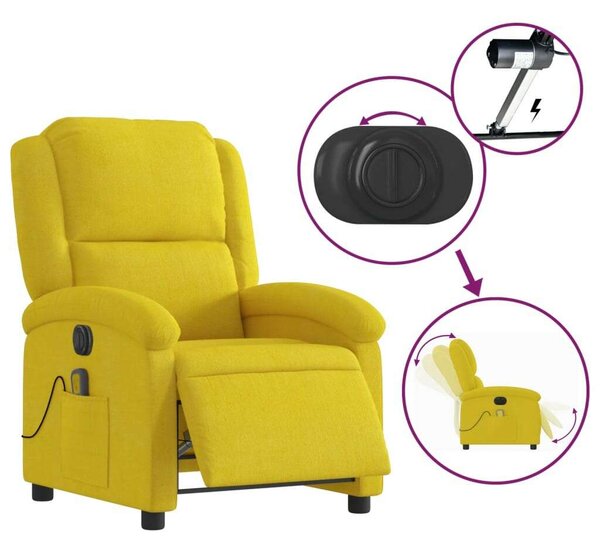 VidaXL sárga bársony dönthető elektromos masszázsfotel