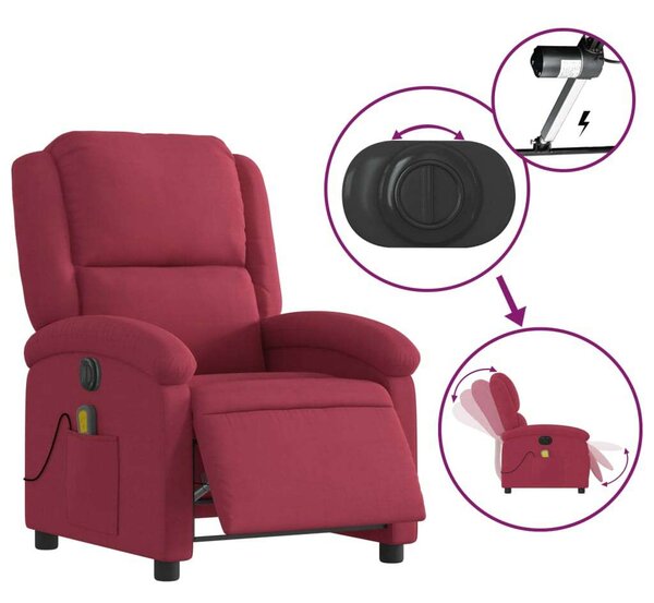 VidaXL bordó bársony elektromos dönthető masszázsfotel