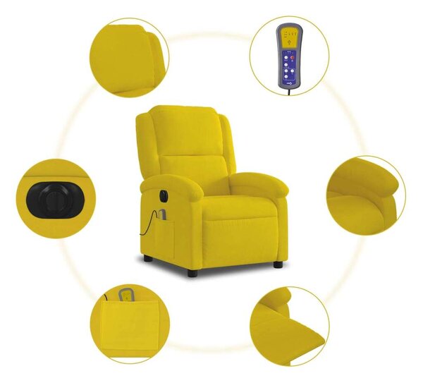 VidaXL sárga bársony dönthető elektromos masszázsfotel
