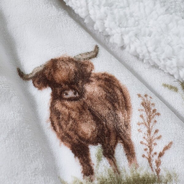 Barna-bézs mikroplüss takaró 130x170 cm Angus Highland Cow – Catherine Lansfield