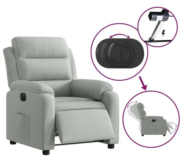 VidaXL világosszürke bársony elektromos dönthető fotel
