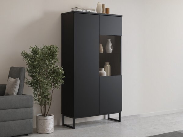 Könyvespolc Velsora 105, Zárt, Ajtókkal, Laminált forgácslap, 154x80x35cm, Fekete