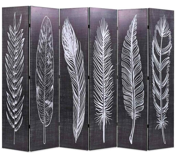 Fekete-fehér toll mintás paraván 228 x 170 cm