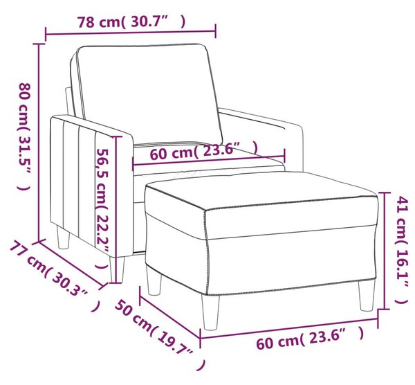 VidaXL sárga bársony kanapéfotel lábtartóval 60 cm