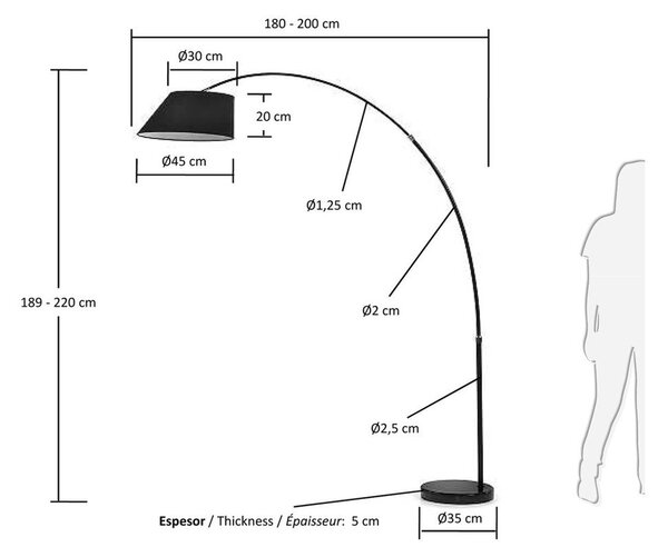 Fekete állólámpa textil búrával (magasság 189 cm) May – Kave Home