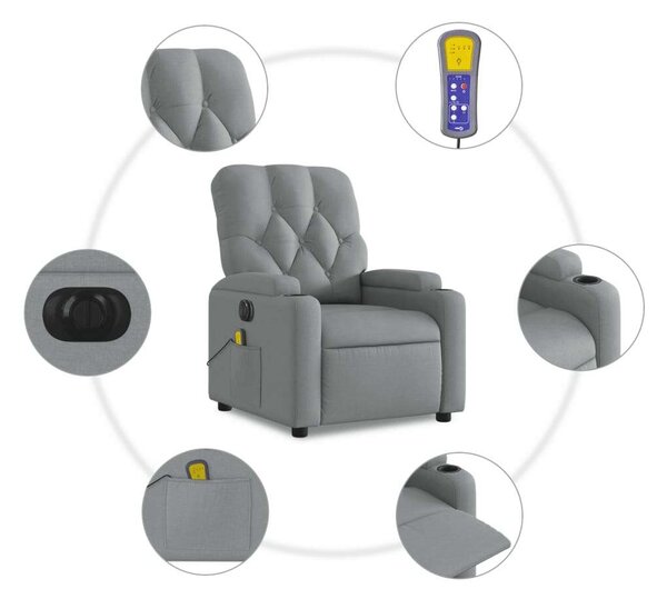 VidaXL világosszürke szövet dönthető elektromos masszázsfotel