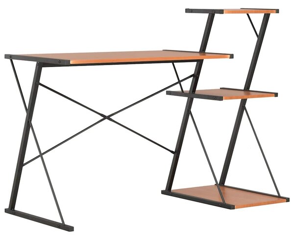 Fekete és barna íróasztal polccal 116 x 50 x 93 cm