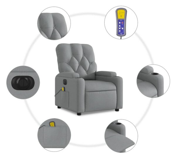 VidaXL világosszürke szövet dönthető elektromos masszázsfotel