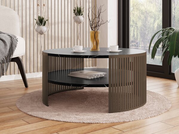 Dohányzóasztal Civer IX, Laminált forgácslap, Fém, 40cm, Fekete márvány, Barna