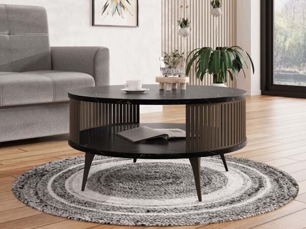 Dohányzóasztal Sordore 129, Laminált forgácslap, Fém, 44cm, Fekete márvány, Barna