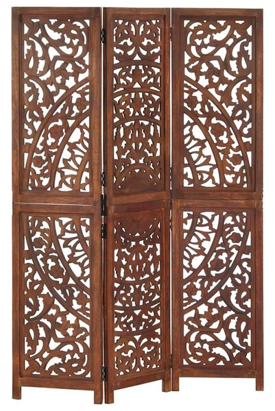 3 paneles barna kézzel faragott mangófa térelválasztó 120 x 165