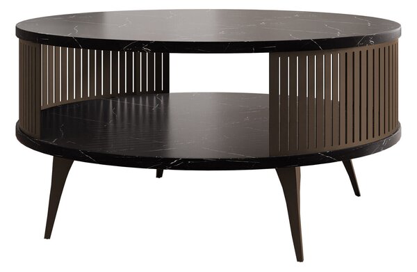 Dohányzóasztal Sordore 129, Laminált forgácslap, Fém, 44cm, Fekete márvány, Barna
