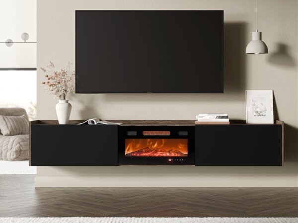 TV-állvány Charlotte 215, Edzett üveg, Laminált forgácslap, 36x200x32cm, Dió, Fekete