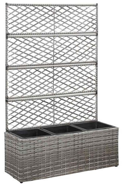 Szürke rácsos polyrattan magaságyás 3 kaspóval 83 x 30 x 130 cm
