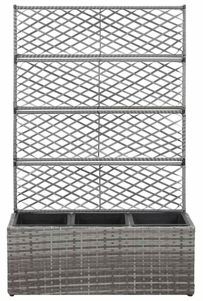 Szürke rácsos polyrattan magaságyás 3 kaspóval 83 x 30 x 130 cm