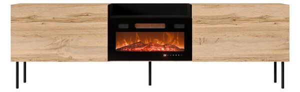 TV-állvány Charlotte 216, Edzett üveg, Laminált forgácslap, 61x200x41cm, Fekete, Wotan tölgy