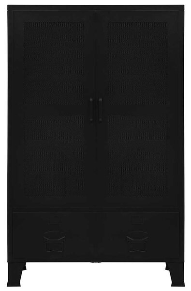 Ipari fekete irodai szekrény hálós ajtókkal 75 x 40 x 120 cm