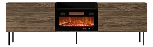 TV-állvány Charlotte 216, Edzett üveg, Laminált forgácslap, 61x200x41cm, Fekete, Dió