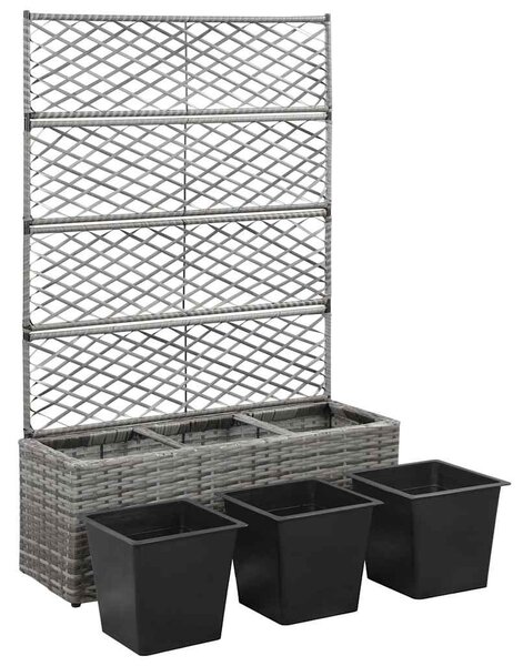 Szürke rácsos polyrattan magaságyás 3 kaspóval 83 x 30 x 130 cm
