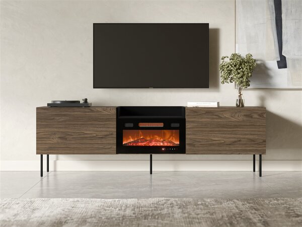 TV-állvány Charlotte 216, Edzett üveg, Laminált forgácslap, 61x200x41cm, Fekete, Dió