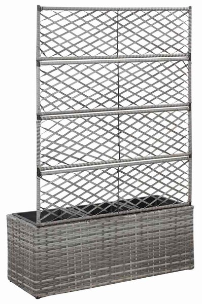 Szürke rácsos polyrattan magaságyás 3 kaspóval 83 x 30 x 130 cm
