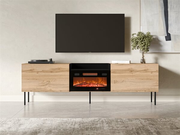 TV-állvány Charlotte 216, Edzett üveg, Laminált forgácslap, 61x200x41cm, Fekete, Wotan tölgy
