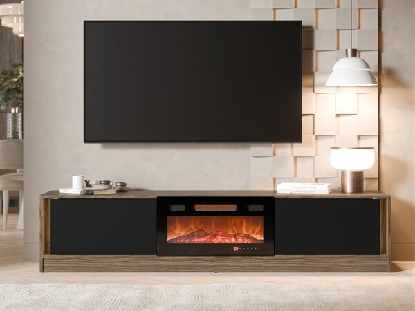 TV-állvány Charlotte 217, Edzett üveg, Laminált forgácslap, 40x180x39cm, Fekete, Dió