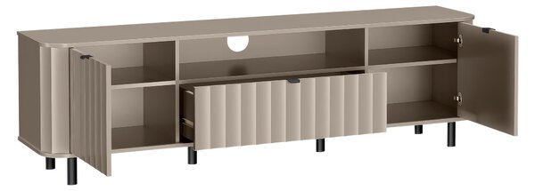 TV-állvány Larala 105, Közepes sűrűségű farostlemez, Laminált forgácslap, 57x196x41cm, Szürkés bézs