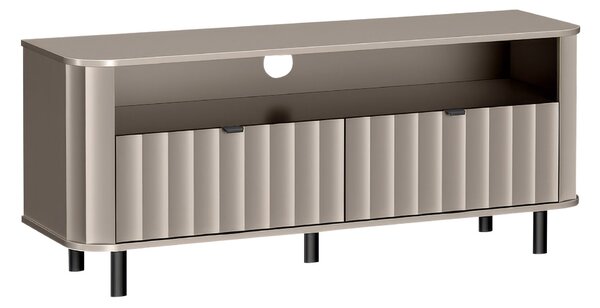 TV-állvány Larala 106, Közepes sűrűségű farostlemez, Laminált forgácslap, 57x137x41cm, Szürkés bézs