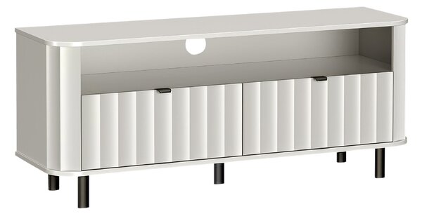 TV-állvány Larala 106, Közepes sűrűségű farostlemez, Laminált forgácslap, 57x137x41cm, Fehér