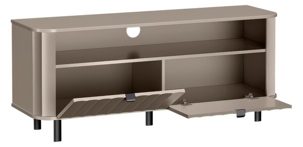 TV-állvány Larala 106, Közepes sűrűségű farostlemez, Laminált forgácslap, 57x137x41cm, Fehér