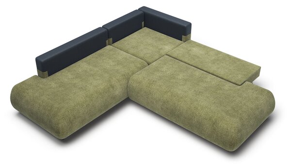 PUENTE II L alakú ágyazható sarokkanapé - olivazöld Oldal: Jobbos
