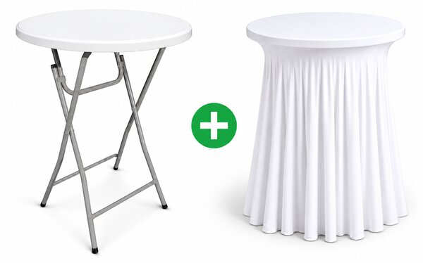 Rakott sztreccs huzat ⌀80 cm-es, 110 cm magas koktélasztalra – fehér szín bordó
