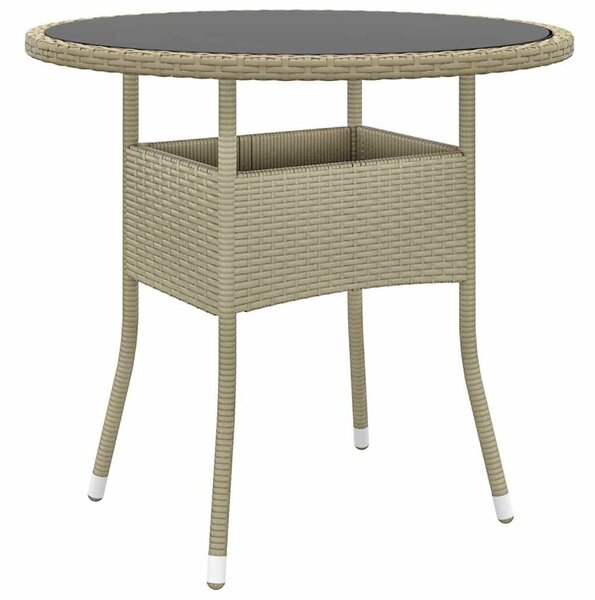 Bézs polyrattan és edzett üveg kerti asztal Ø80 x 75 cm