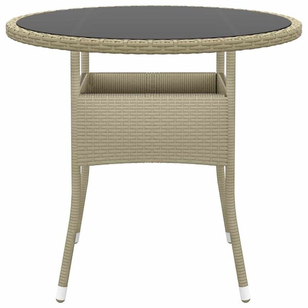 Bézs polyrattan és edzett üveg kerti asztal Ø80 x 75 cm