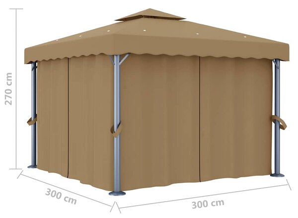 Tópszínű alumíniumpavilon függönnyel 3 x 3 m