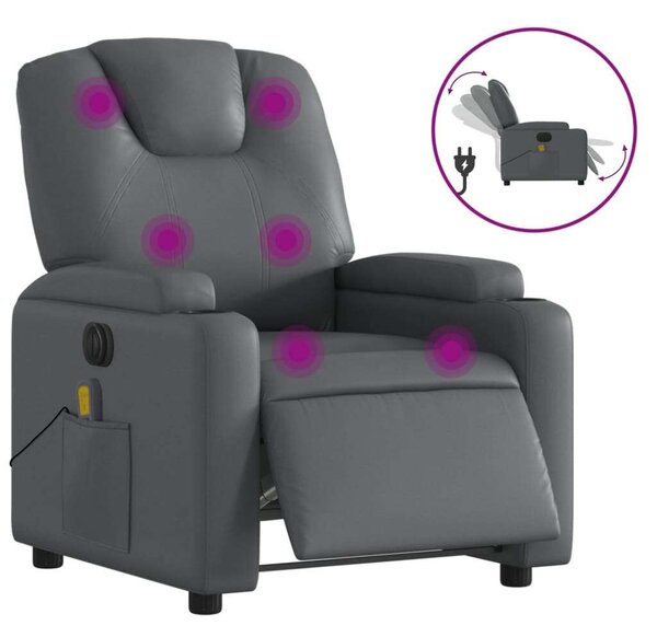 VidaXL szürke műbőr elektromos dönthető masszázsfotel