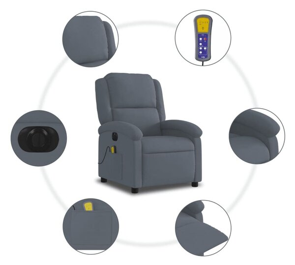 VidaXL sötétszürke bársony elektromos dönthető masszázsfotel