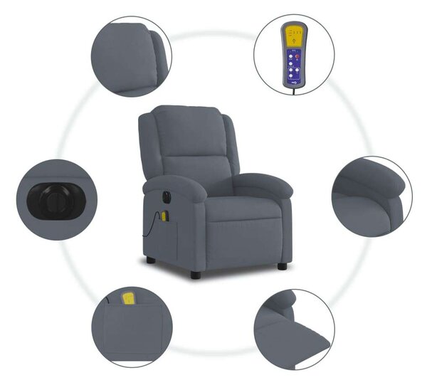 VidaXL sötétszürke bársony elektromos dönthető masszázsfotel