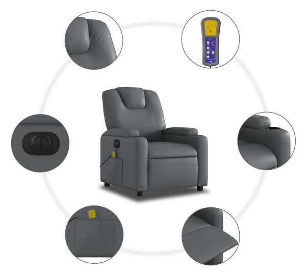 VidaXL szürke műbőr elektromos dönthető masszázsfotel