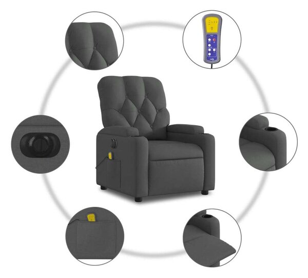 VidaXL sötétszürke szövet elektromos dönthető masszázsfotel